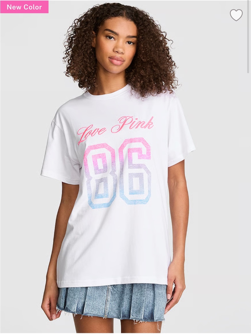 PINK Victoria's Secret White Tee with Hot Pink 'Love Pink' Script small nwt
